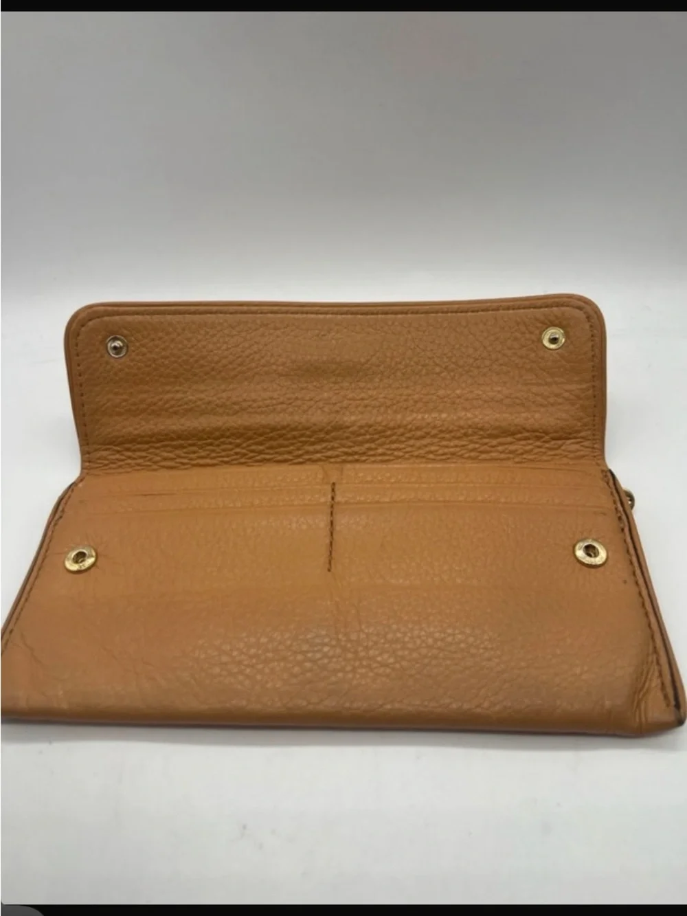 Michael Kors Camel Leather Continental Clutch Wallet with Gold Plaque
